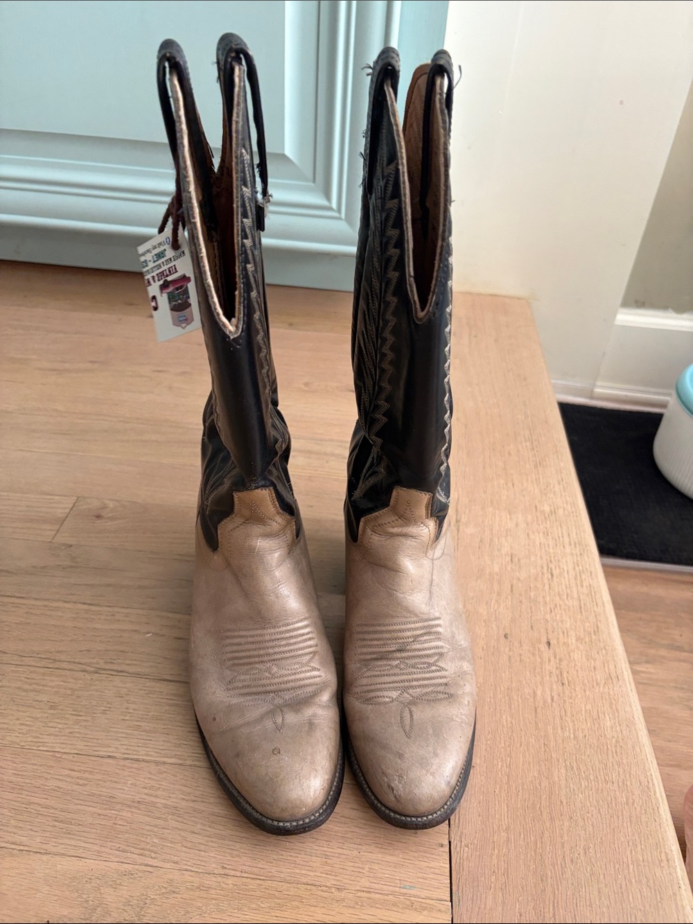 Tony Lama Two-Tone Lace Up Western Boots - Black & Tan